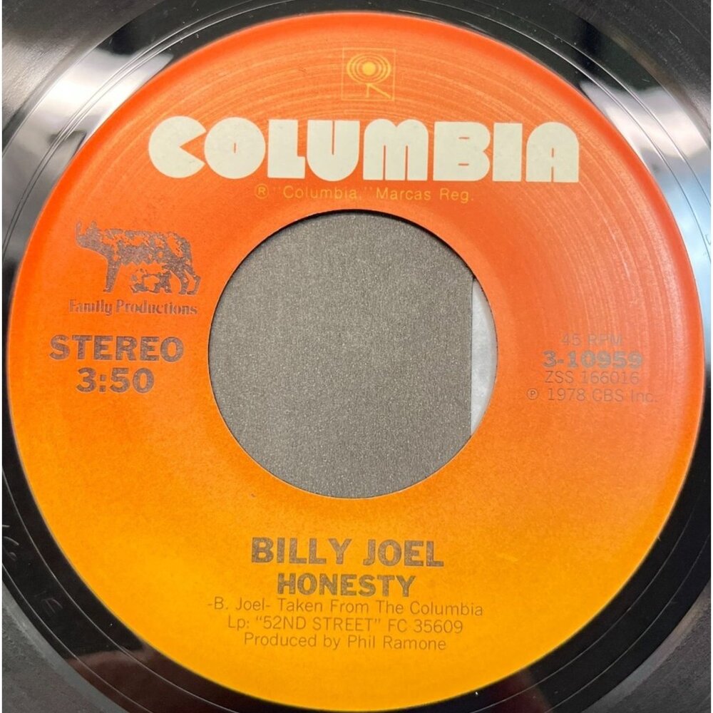 Billy Joel Honesty / The Mexican Connection 45 Vinyl 70s Pop Rock Columbia 10959